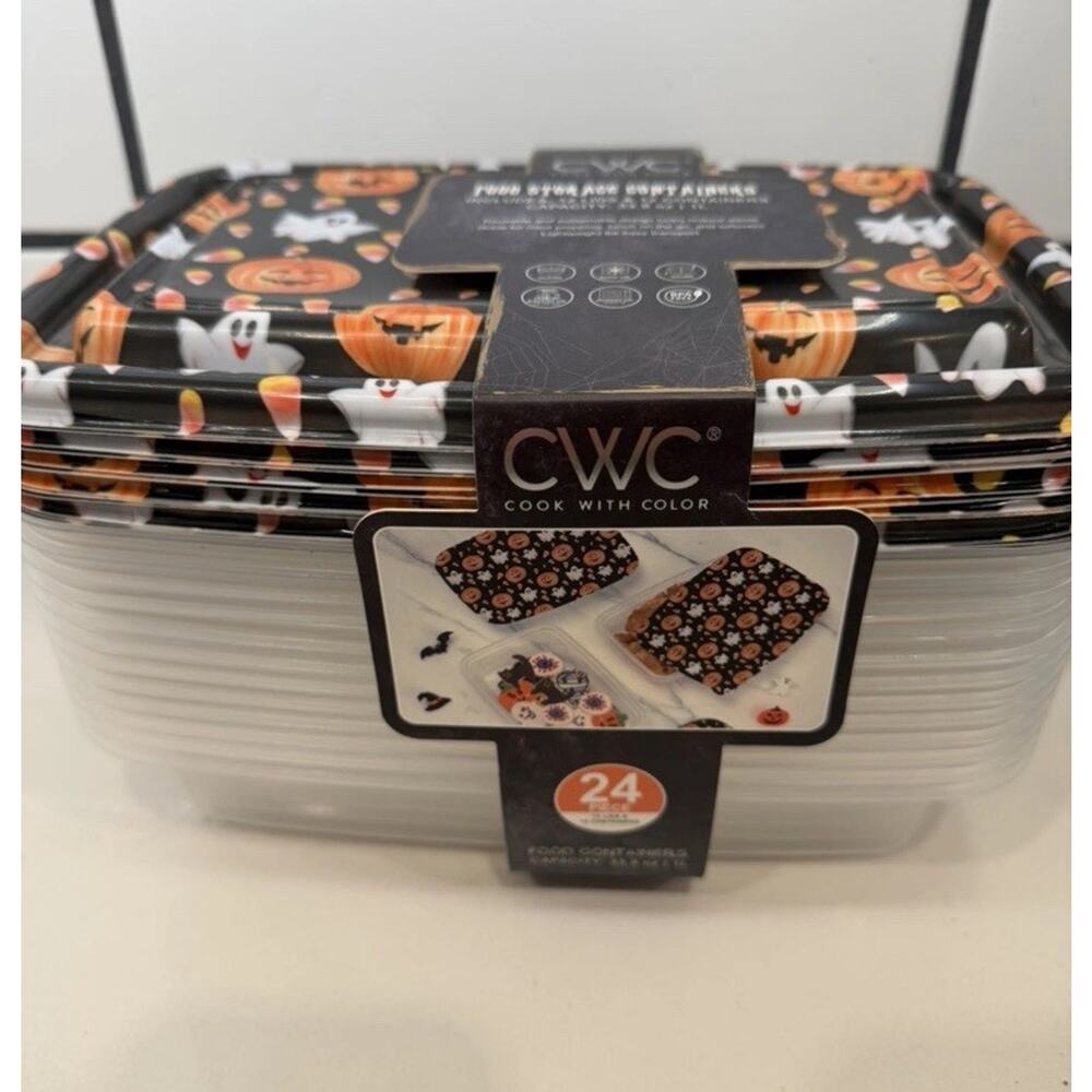 CWC Halloween Food Storage 33.8 oz. Containers/ Lids Set 12 NEW Ghosts Candy